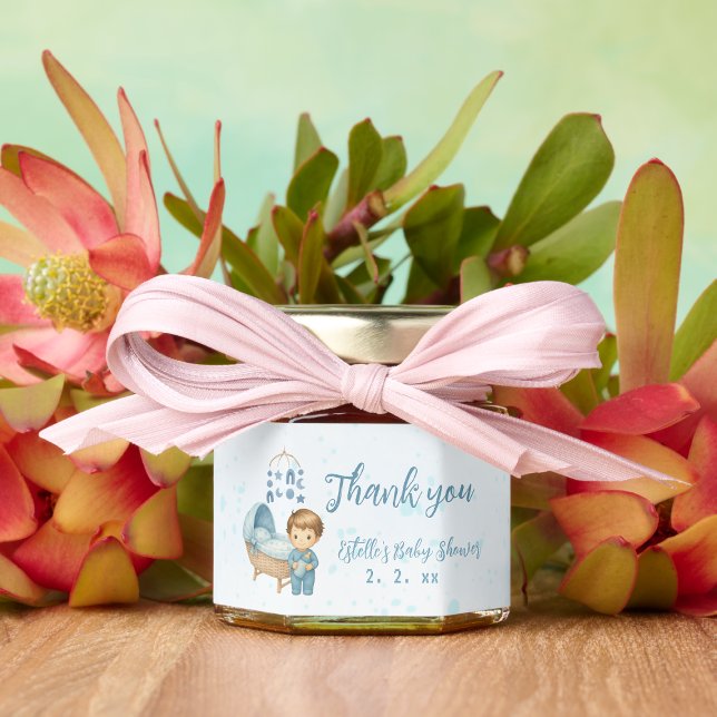 Cute Boy Blue Nursery Baby Shower  Honey Jar Favors (Creator Uploaded)
