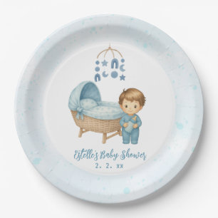 Cute Boy Blue Nursery Baby Shower Paper Plates