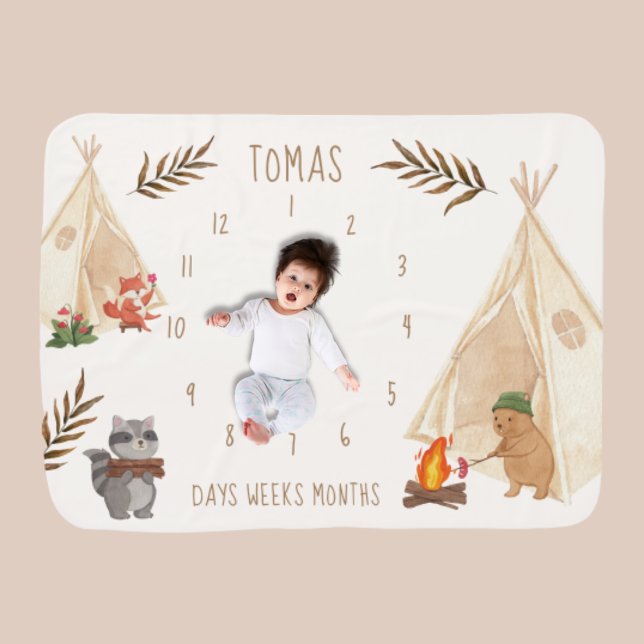 Cute Boy Boho Woodland Camping Milestone  Baby Blanket (Cute Boy Boho Woodland Camping Milestone Baby Blanket)