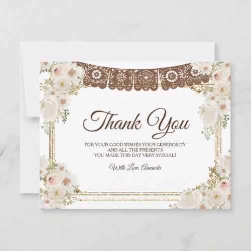 Cute Boy Brown Mexican Baptism  1st Birthday  Thank You Card