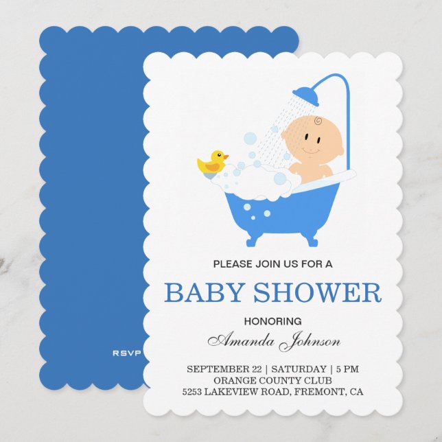Cute Boy Bubble Bath Baby Shower Invitation (Front/Back)