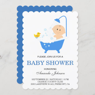 Cute Boy Bubble Bath Baby Shower Invitation