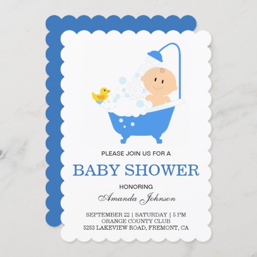 Cute Boy Bubble Bath Baby Shower Invitation