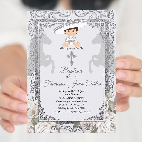 Cute Boy Charro Baptism Christening Invitation