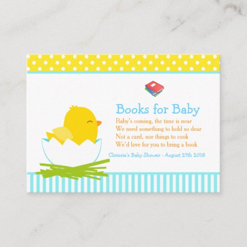 Cute Boy Chick Book Request for Baby Shower Enclosure Card