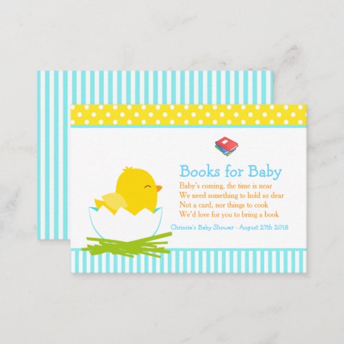 Cute Boy Chick Book Request for Baby Shower Enclosure Card