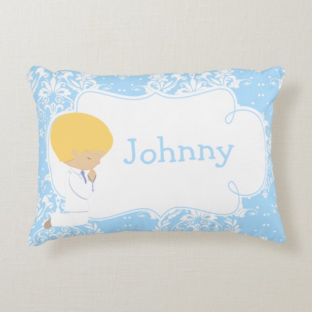 Cute Boy Child Praying and Poem Accent Pillow (Front)