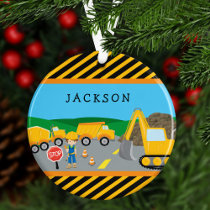 Cute Boy Construction Vehicle Kids Christmas Ornament