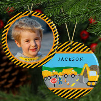Cute Boy Construction Vehicle Kids Photo Christmas