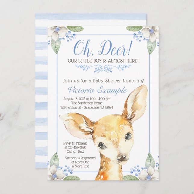 Cute Boy Deer Baby Shower Invitations (Front/Back)