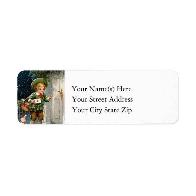 Cute Boy Delivering Christmas Cards Vintage Label (Front)