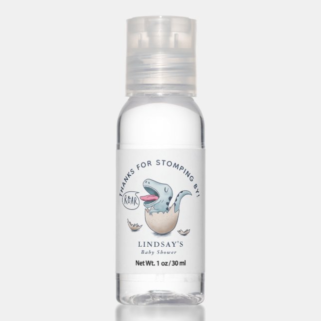 Cute Boy Dinosaur Hatching Baby Shower Hand Sanitizer (Front)