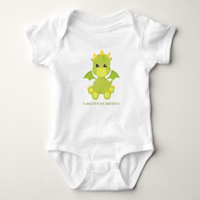 Cute Boy Dragon 1st Birthday Baby Bodysuit (Front)
