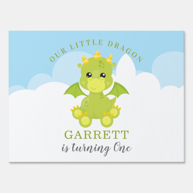 Cute Boy Dragon 1st Birthday Sign (Front)