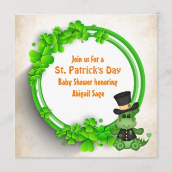 Cute Boy Dragon St Patrick's Day Irish Baby Shower Invitation by TheCutieCollection at Zazzle