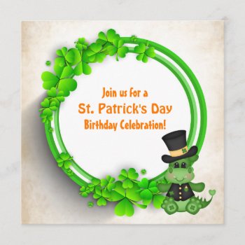 Cute Boy Dragon St Patrick's Day Irish Birthday Invitation by TheCutieCollection at Zazzle