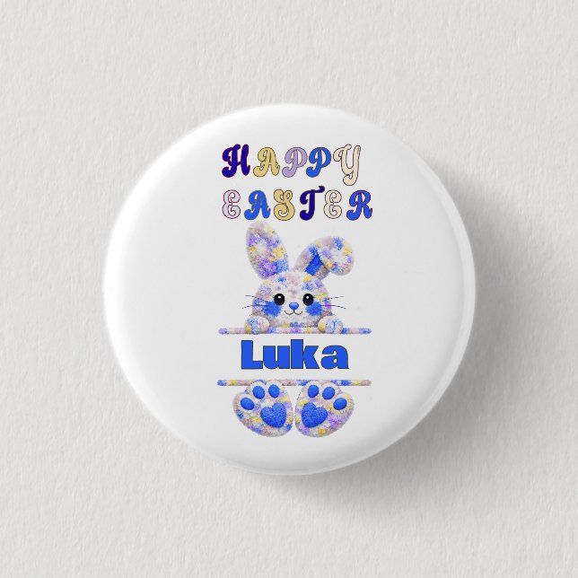 Cute Boy Easter Bunny Personalize Button (Front)