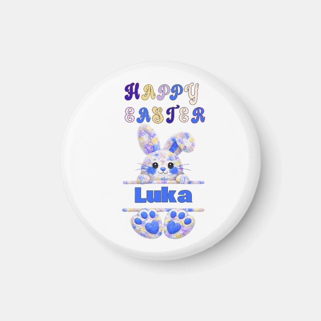 Cute Boy Easter Bunny Personalize Magnet (Front)