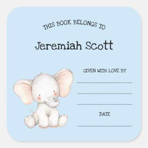 Cute boy elephant baby shower bookplate