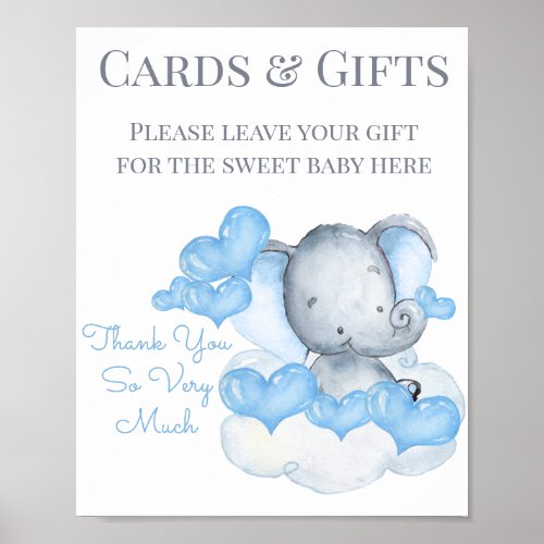Cute Boy Elephant Baby Shower Gift Table Sign