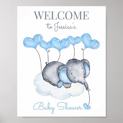 Cute Boy Elephant Baby Shower Welcome Sign