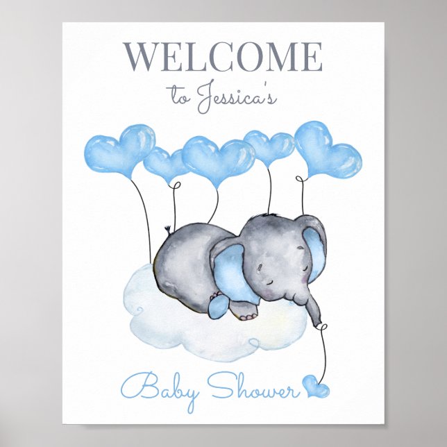 Cute Boy Elephant Baby Shower Welcome Sign (Front)