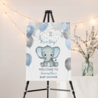 Cute Boy Elephant Balloons Baby Shower Foam Board
