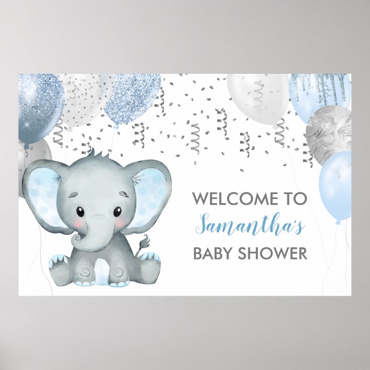 Cute Boy Elephant Balloons Baby Shower Poster Zazzle