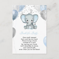 Cute Boy Elephant Balloons Books for Baby Shower Enclosure Card