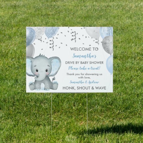 Cute Boy Elephant Balloons Drive By Baby Shower Sign