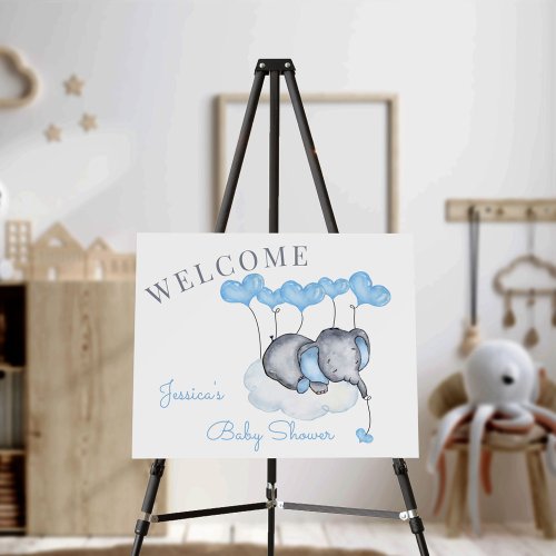 Cute Boy Elephant on Cloud Welcome Easel Sign
