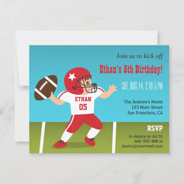 Cute Boy Football Birthday Party Invitations | Zazzle