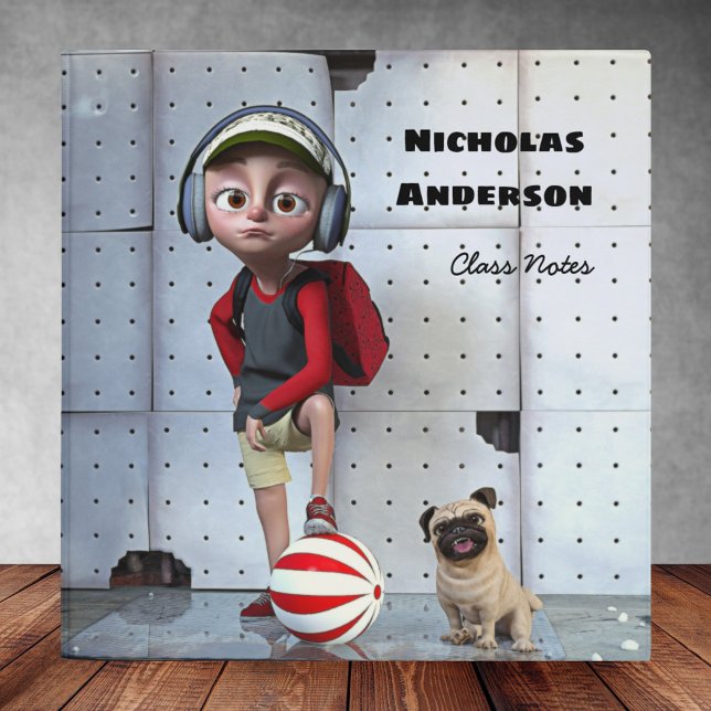Cute Boy Football Pug Back to School Binder (Creator Uploaded)