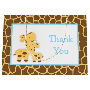 Cute Boy Giraffe Baby Shower Thank You Large Gift Bag