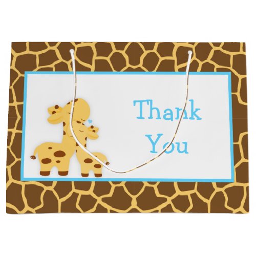 Cute Boy Giraffe Baby Shower Thank You Large Gift Bag
