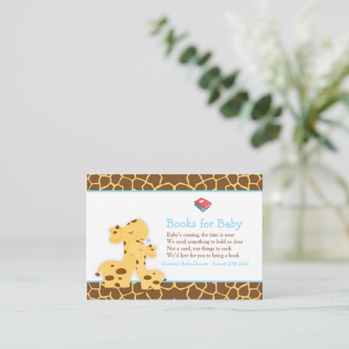 Cute Boy Giraffe Book Request for Baby Shower Enclosure Card
