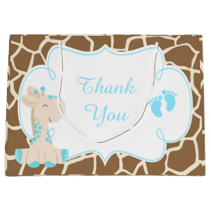 Cute Boy Giraffes Baby Shower Thank You Large Gift Bag