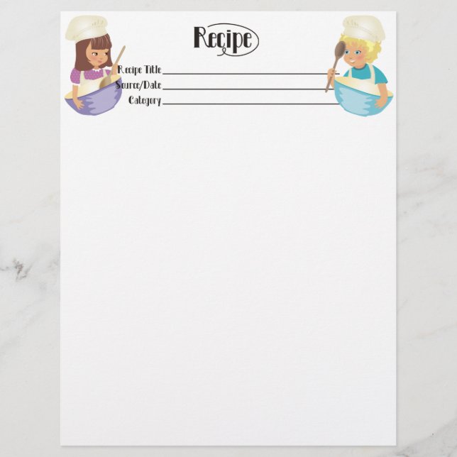 Cute boy girl kid friendly recipe letterhead (Front)