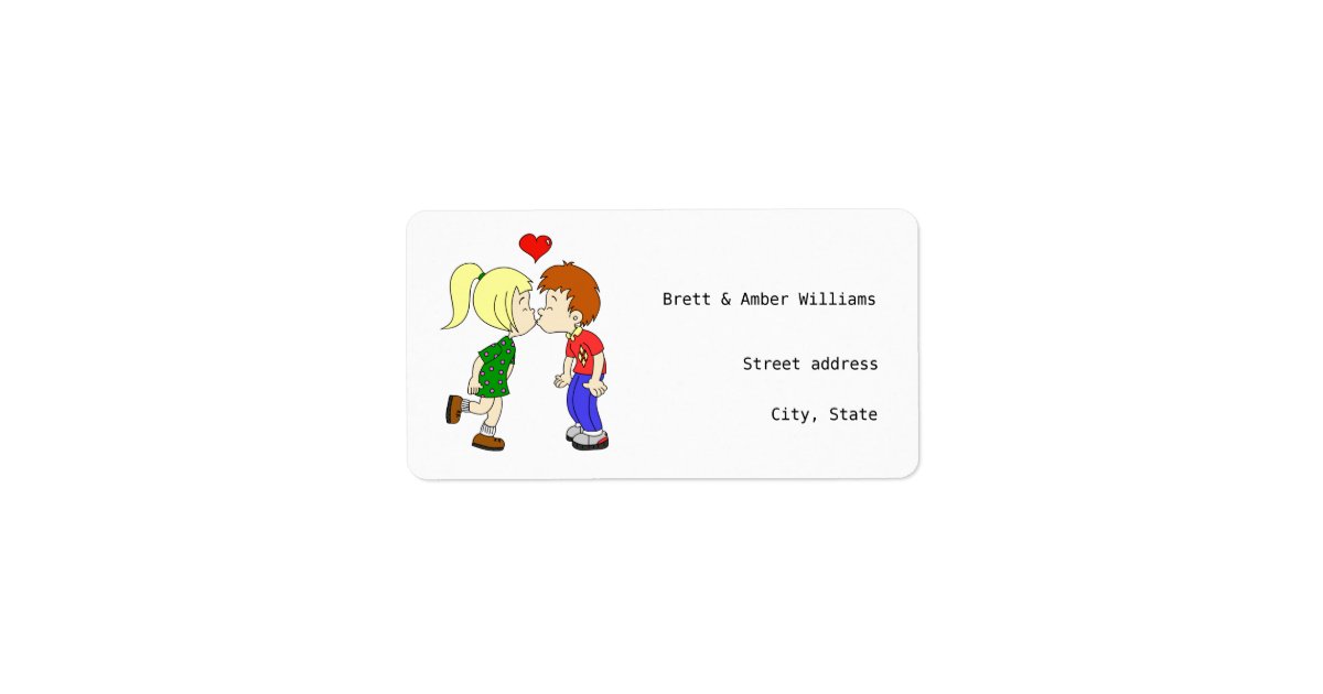 Cute Boy Girl Kiss Cartoon Address Labels Zazzle Com