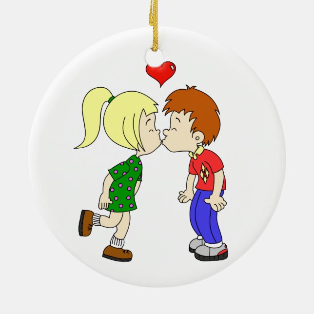 Cute boy girl kiss cartoon ceramic ornament (Back)