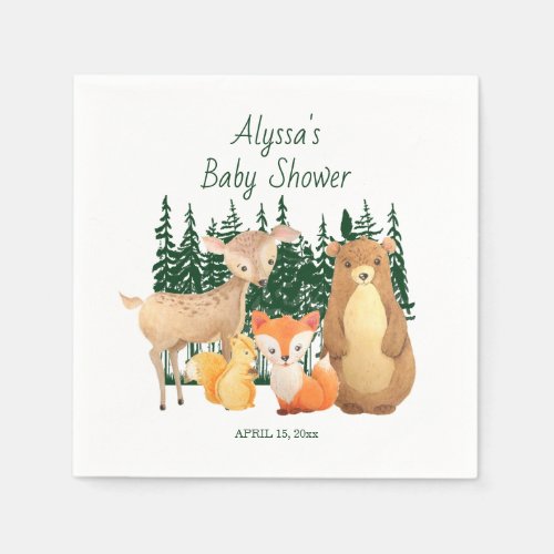 Cute Boy Girl Woodland Forest Friends Baby Shower Napkins