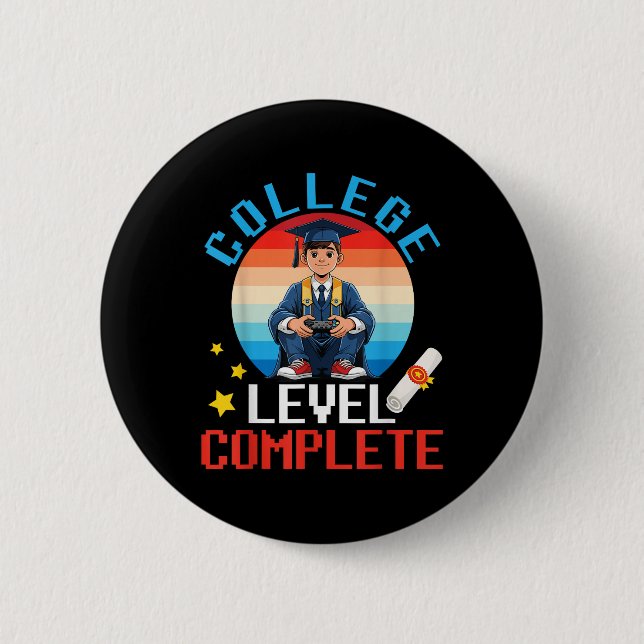 Cute Boy Graduation Gamer College Level Complete S Button (Front)