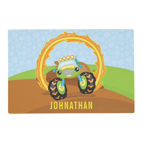 Cute Boy Green Monster Truck Personalized Placemat