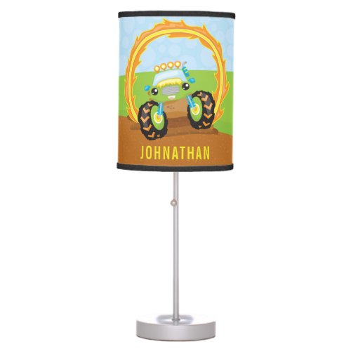 Cute Boy Green Monster Truck Personalized Table Lamp