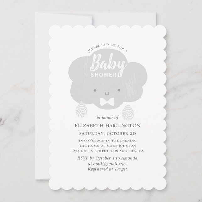 Cute boy grey cloud. Funny gray baby shower rain Invitation (Front)
