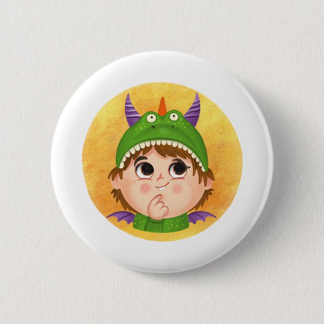 Cute boy in a Dragon costume Button (Front)
