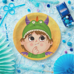 Cute boy in a Dragon costume Paper Plates