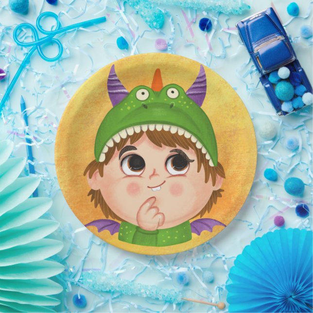 Cute boy in a Dragon costume  Paper Plates (Party)