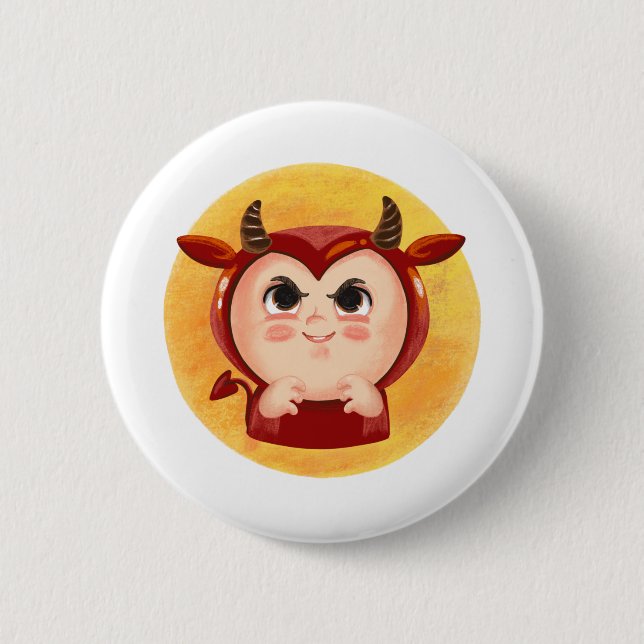 Cute boy in a red devil Halloween costume Button (Front)