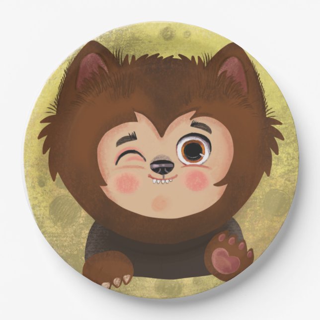 Cute boy in a Werewolf Halloween costume  Paper Plates (Front)